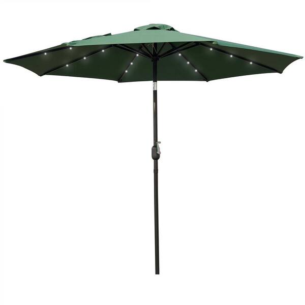 Leisuremod Sierra 9 ft. Steel Market Solar LED Tilt Patio Umbrella in Green