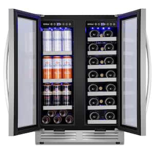 23.47 in. Dual Zone 18-Wine Bottles and 57-Cans Beverage and Wine Cooler in Silver Two Shape of Door Handles Blue LEDs