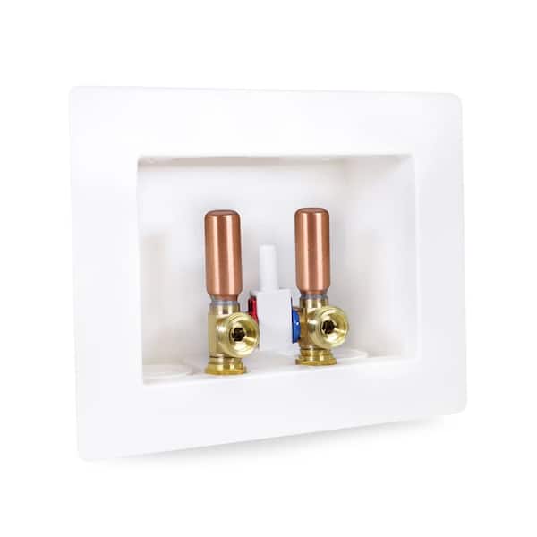 1/2 in. CPVC Brass Valve Fittings in White ABS Plastic Washing Machine Dual Outlet Box with Hammer Arrester