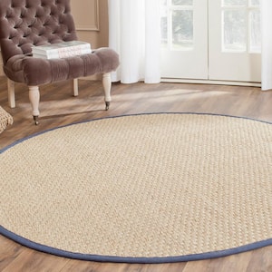Natural Fiber Beige/Blue Doormat 3 ft. x 3 ft. Border Woven Round Area Rug
