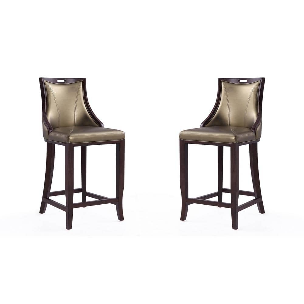 Elegant Hourglass Walnut and Bronze Barstools - Set of 2