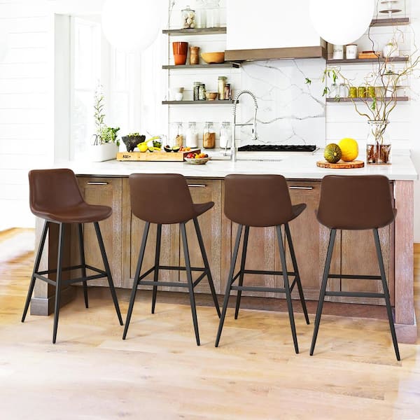 OrangeOne 41 in. Dark Brown 30 in Low Back Metal Frame Cushioned Counter Height Bar Stool with Faux Leather seat (Set of 4)