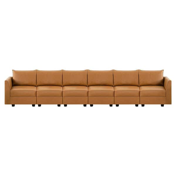 HOMESTOCK 30.3 in. Modern Faux Leather 6-Piece Upholstered Sectional Sofa Bed in. Bright White