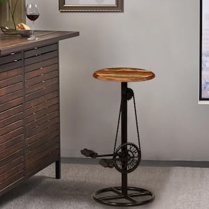 29.9 in. Brown Bar Stool Chair Solid Reclaimed Wood with Bike Chain (Set of 2)