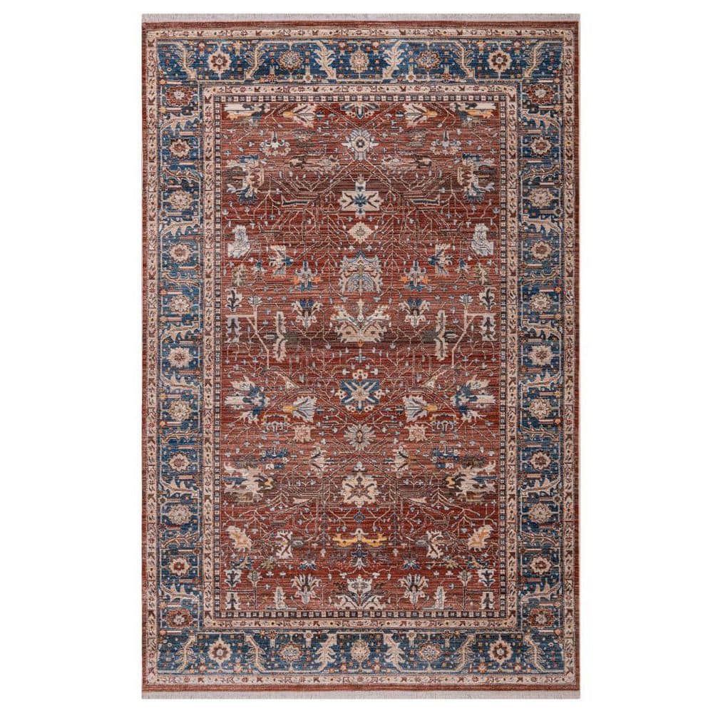 HomeRoots 9 ft. x 13 ft. Red Beige And Blue Oriental Area Rug With ...
