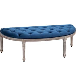 Blue Polyester Tufted Hallway Upholstered Bench with Wooden Legs 19.25 in. x 56 in. x 19.25 in.