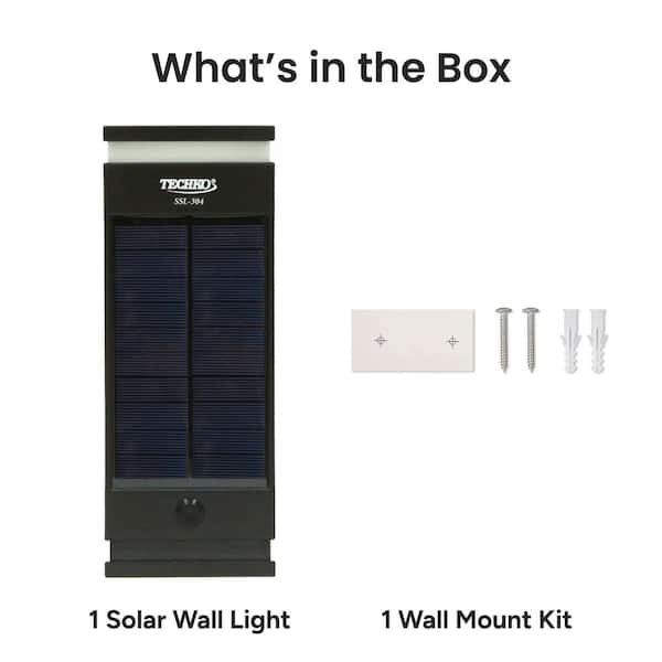 TECHKO Black Solar Integrated LED Outdoor Wall Sconce Single