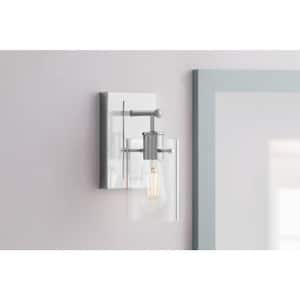Regan 4.5 in. 1-Light Chrome Bathroom Vanity Light with Clear Glass Shades