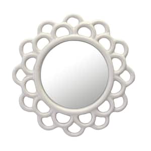 9 in. x 9 in. Decorative Round Ivory White Cutout Ceramic Wall Hanging Mirror