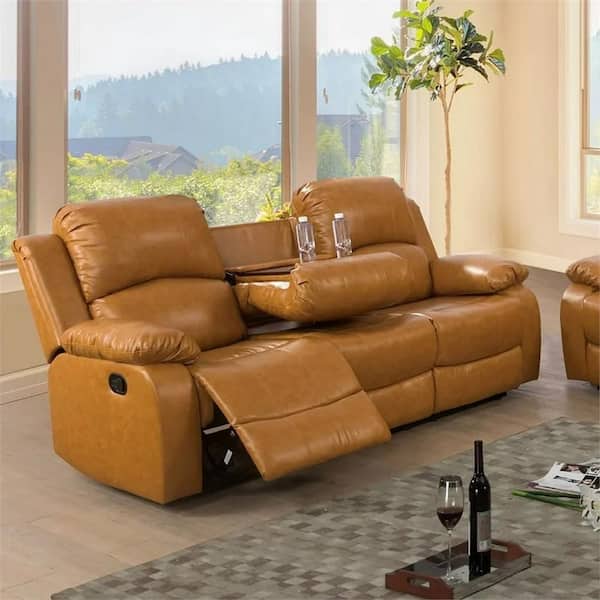Star Home Living Nancy 82 in. Round Arm Faux Leather Rectangle Reclining Sofa in Ginger