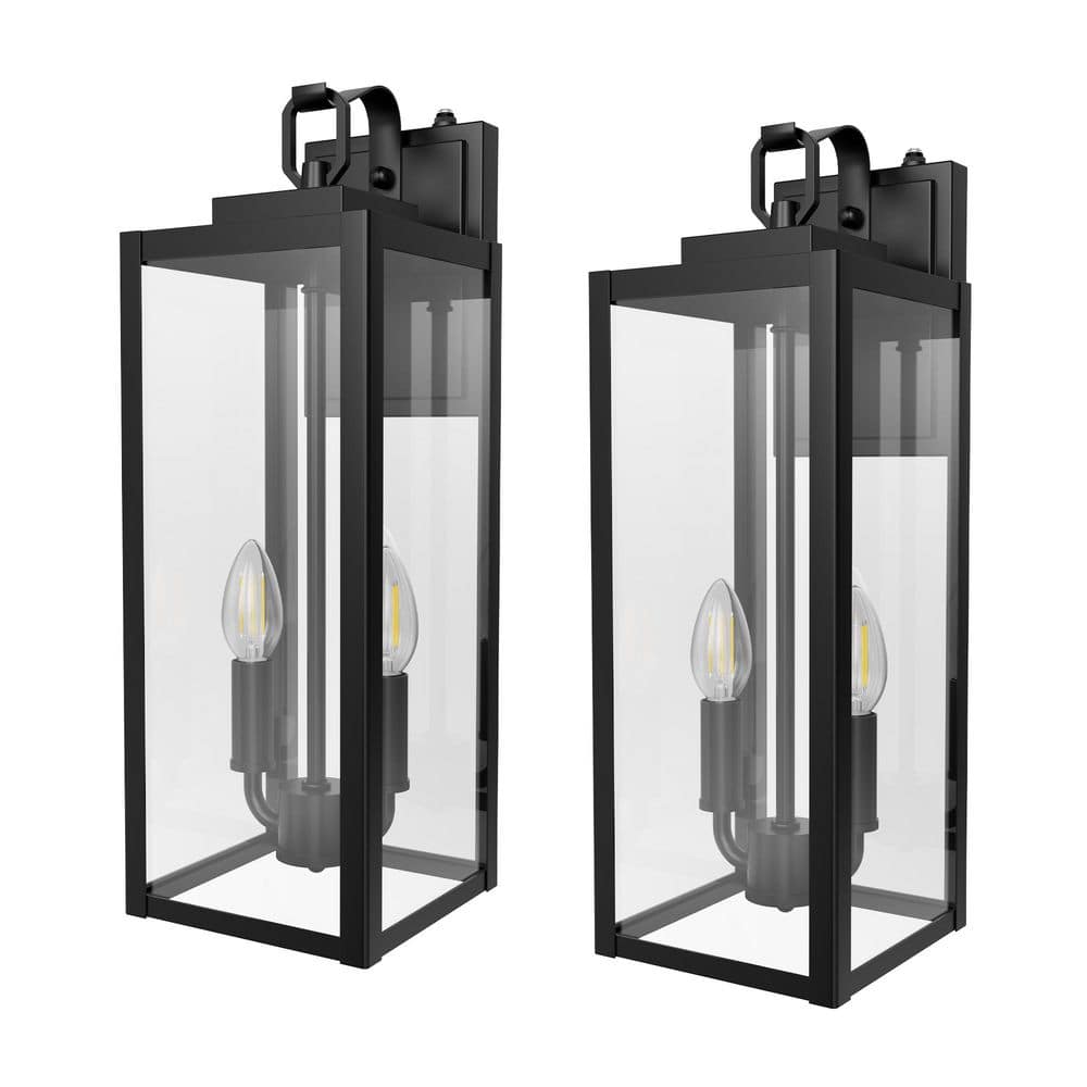 2-Pack Black Lantern Outdoor Wall Sconce with Motion Sensor and Clear Glass, E26 Base, IP23, No Bulbs Included price history on PriceWatchPro