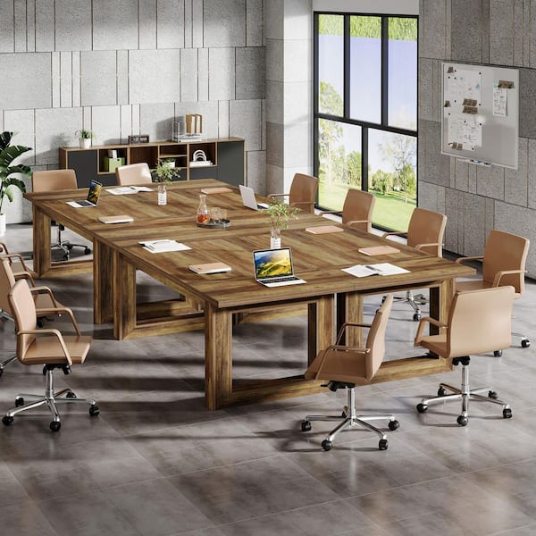 Moronia 63 in. Rectangle Executive Desk Brown Wood Computer Desk Home Office Desk, Business Desk for Home Office, 4-Pcs