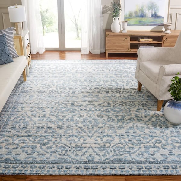 Marquee 8 ft. x 10 ft. Blue/Gray Striped Ornate Area Rug