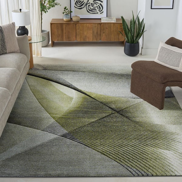 Hollywood 9 ft. x 12 ft. Gray/Green Striped Abstract Area Rug