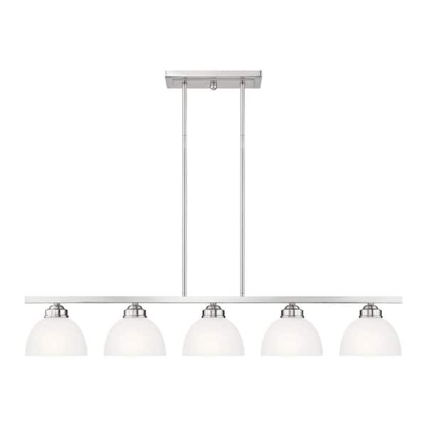 Stonecrest 5-Light Brushed Nickel Linear Chandelier with Satin Glass