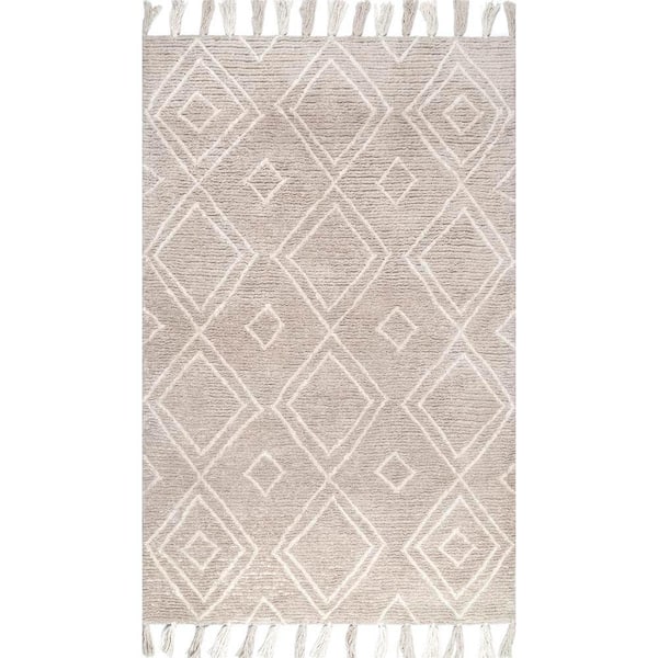 nuLOOM Lisha Moroccan Diamond Tassel Tan 9 ft. x 12 ft. Area Rug