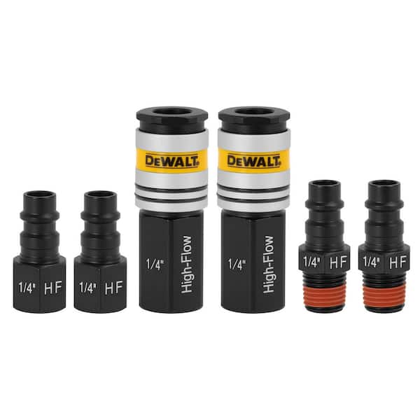 DEWALT 1/4 in. NPT High Flow Couplers and Plugs, Includes: 2-Female Couplers, 2-Female Plugs, and 2-Male Plugs