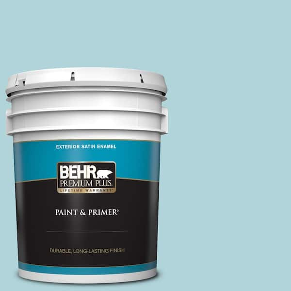 BEHR PREMIUM PLUS 5 gal. #520E-2 Tropical Breeze Satin Enamel Exterior Paint & Primer