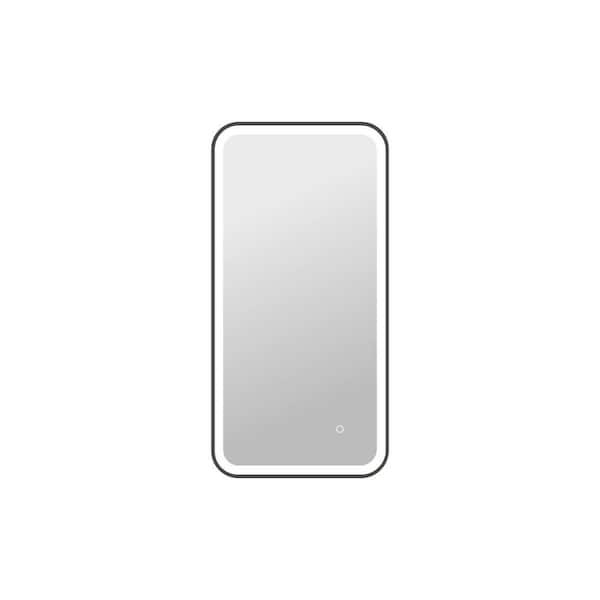 20 in. W x 40 in. H Rectangle Framed LED Wall Mirror in Black