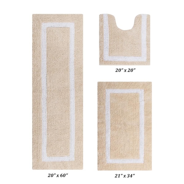 Better Trends Hotel Collection Sand/White (20" x 20" : 21" x 34" : 20" x 60") 100% Cotton 3 Piece Bath Rug Set