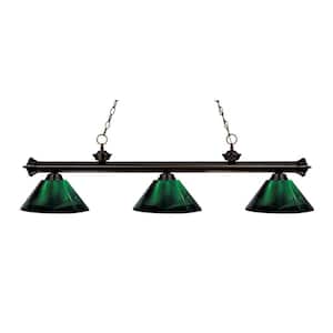Riviera 3-Light Bronze With Green Acrylic Shade Billiard Light With No Bulbs Included