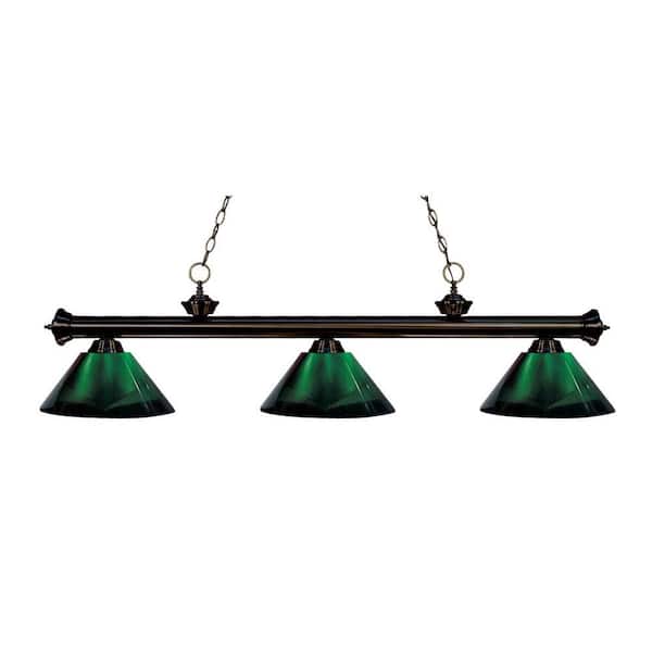 Unbranded Riviera 3-Light Bronze With Green Acrylic Shade Billiard Light With No Bulbs Included