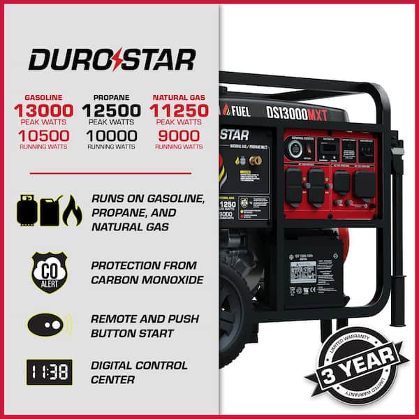 13,000-Watt/10,500-Watt Tri-Fuel Remote Start Gasoline Propane Natural Gas Portable Generator with CO Alert