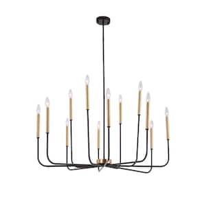 Boise 40 in. 12-Light Black/Gold Candlestick Transitional Island Chandelier for Kitchen Bedroom Living Dining Area