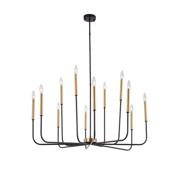 Maxax Boise 40 in. 12-Light Black/Gold Candlestick Transitional Island Chandelier for Kitchen Bedroom Living Dining Area