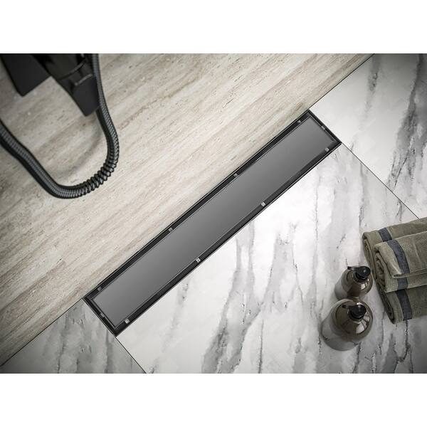 ABS Matte Black Linear Shower Drain with Oval Grate