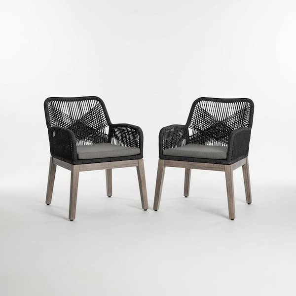 MADE 4 HOME Ottawa Grey Arm Wood Outdoor Dining Chair with Grey Cushion (2-Pack)