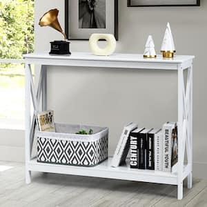 39.5 in. White Standard Rectangle Wood Console Table with Shelf