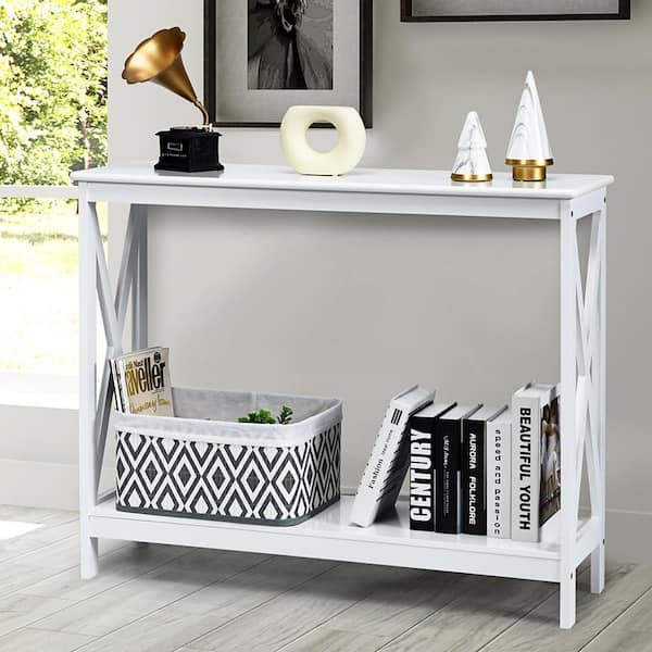 Costway 39.5 in. White Standard Rectangle Wood Console Table