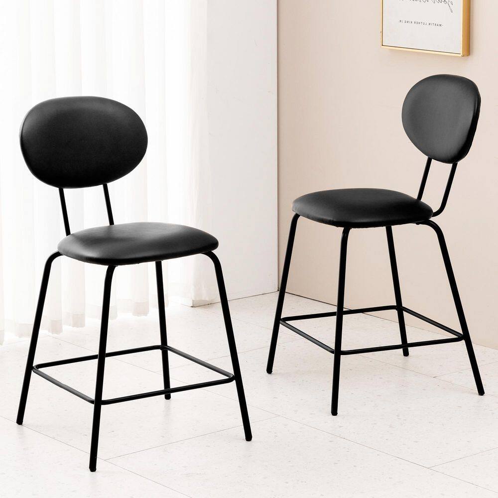 LUE BONA 24 in. Black Rectangular Faux Leather Counter Height Bar Stools with Metal Legs(set of