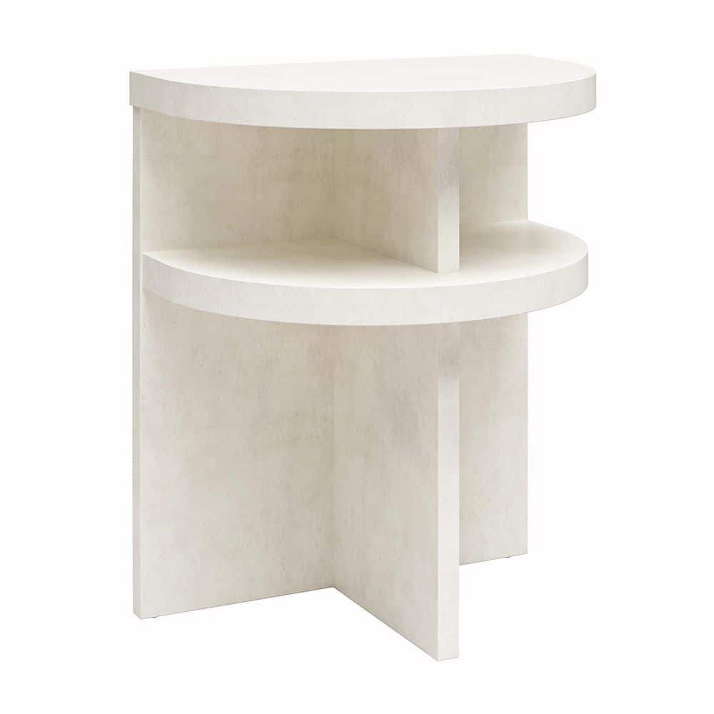 Faux Plaster Semi-Circle End Tables with Shelf, Set of 2