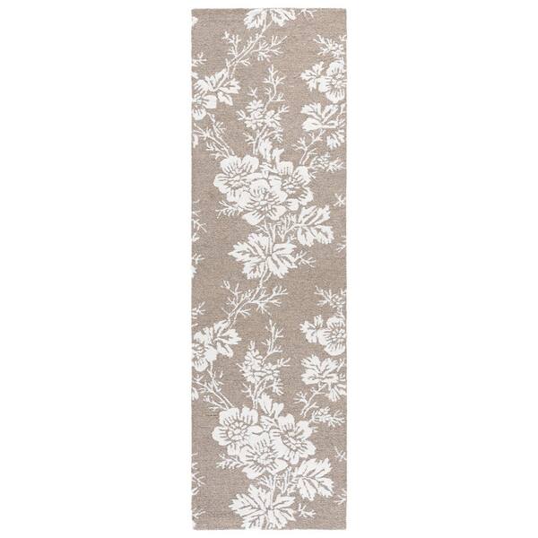 Glamour 2 ft. x 8 ft. Taupe/Ivory Solid Floral Runner Rug