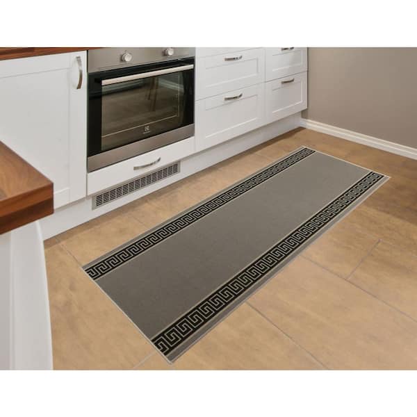 Meander Greek Key Design Gray 36 in. Width x 7 ft. Your Choice Length Slip-Resistant Stair Runner