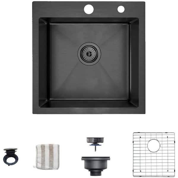 Unbranded 18 in. x 18 in. 16-Gauge Stainless Steel Undermount Kitchen Bar Sink, Wet Bar or Prep Sinks Single Bowl in Black