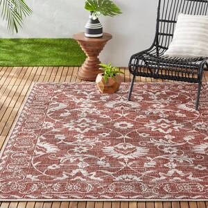Patio Country Ayala Terracotta/Ivory 8 ft. x 10 ft. Floral Indoor/Outdoor Area Rug