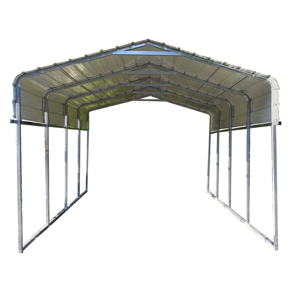 ALEKO 12 ft. x 25 ft. Metal with Corrugated Roof Panels Gray Carport ...