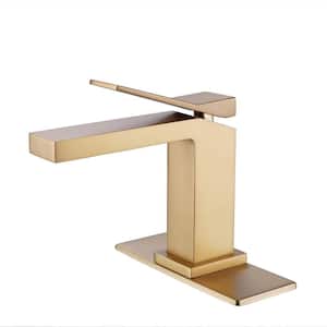Single Handle Single Hole Bathroom Faucet with Deckplate Modern Brass Bathroom Sink Taps in Brushed Gold