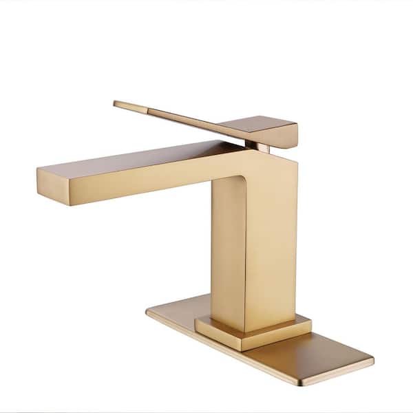 AIMADI Single Handle Single Hole Bathroom Faucet with Deckplate Modern Brass Bathroom Sink Taps in Brushed Gold