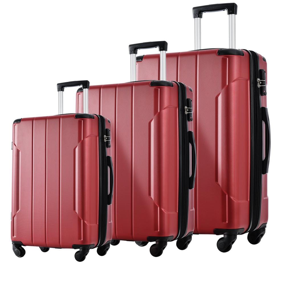 Modern 3 Piece Red Hardshell Spinner Luggage Set with TSA Approved Lock Lightweight and Telescopic Handle