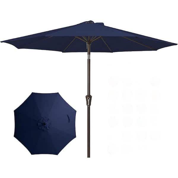 FAWEY TRED INC 9 ft. with Push Button Tilt and Crank Beach Umbrella 8 Sturdy Ribs UV Protection Waterproof (Navy Blue)