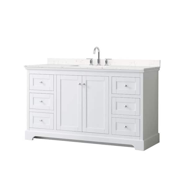 Avery 60 in. Single Freestanding White Bath Vanity with Carrara Cultured Marble Top
