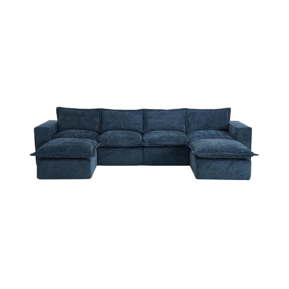 148.1 in. Square Arm 6-piece Chenille U-Shaped Modular Sectional Sofa in Dark Blue price history on PriceWatchPro