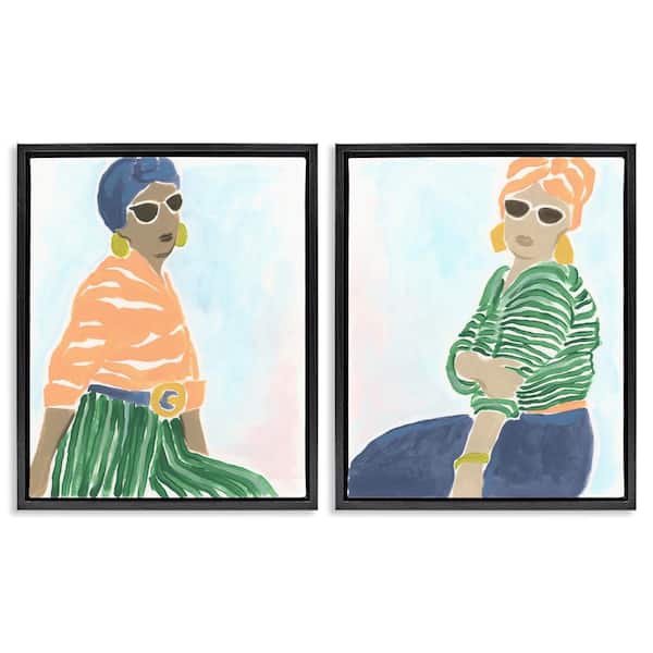 Stupell Industries Trendy Summer Style Women by June Erica Vess 2 Pieces Black Floater Frame People Graphic Art Print 21 in. x 17 in.