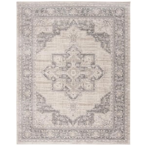 Brentwood Cream/Gray 12 ft. x 18 ft. Floral Medallion Border Area Rug