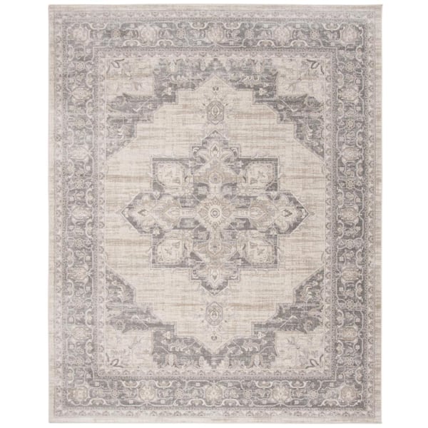SAFAVIEH Brentwood Cream/Gray 12 ft. x 18 ft. Floral Medallion Border Area Rug