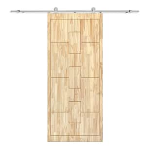 30 in. x 80 in. Natural Pine Wood Unfinished Interior Sliding Barn Door with Hardware Kit